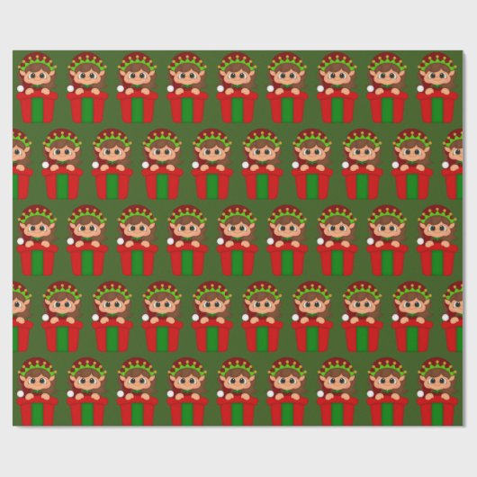 Weihnachtselfenmuster Geschenkpapier (Flach)