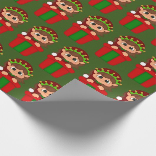 Weihnachtselfenmuster Geschenkpapier (Ecke)