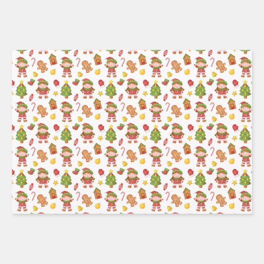 Weihnachtselfenmuster Geschenkpapier Set (Vorderseite 3)