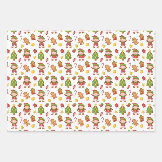 Weihnachtselfenmuster Geschenkpapier Set (Vorderseite 2)