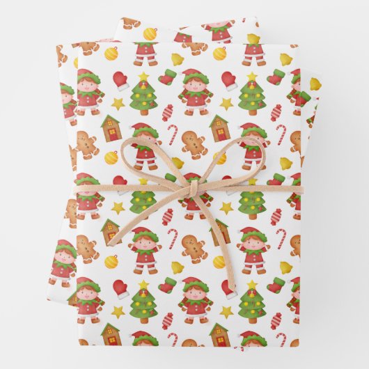 Weihnachtselfenmuster Geschenkpapier Set (Beispiel)
