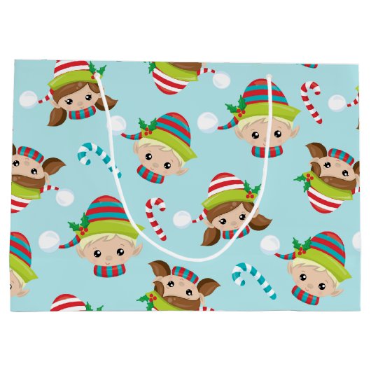 Weihnachtselfenmuster Große Geschenktüte (Rückseite)