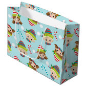Weihnachtselfenmuster Große Geschenktüte (Vorderseite Schrägansicht)