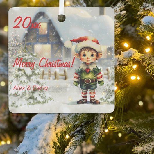 Weihnachtselfhaus Metal Square Ornament