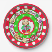Weihnachtselfs Whimsical Candy Polka Dot Pappteller (Vorderseite)