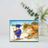 Weihnachtseltrollkatze auf Ski Postkarte (Stehend Vorderseite)