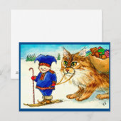 Weihnachtseltrollkatze auf Ski Postkarte (Vorne/Hinten)