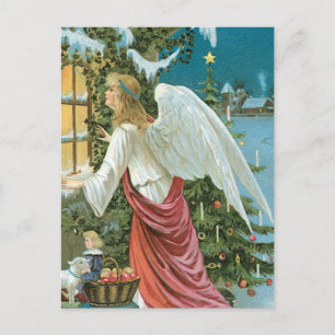 Weihnachtsengel am Fenster Feiertagspostkarte