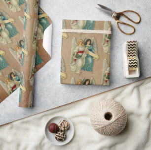 Weihnachtsengel - Antikes viktorianisches Pergamen Geschenkpapier
