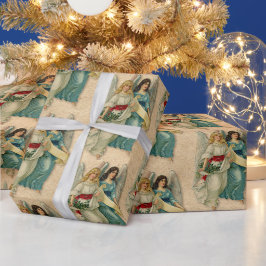 Weihnachtsengel - Antikes viktorianisches Pergamen Geschenkpapier