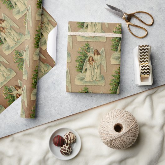 Weihnachtsengel Antikes viktorianisches Pergament Geschenkpapier (Kunsthandwerk)