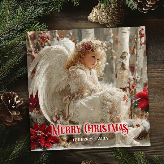 Weihnachtsengel auf viktorianischen Weihnachtskart Feiertagskarte