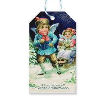 Weihnachtsengel beim Schlittenfahren im Vintage-St