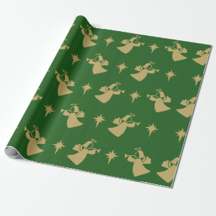 Weihnachtsengel-Christstern Grün Gold Geschenkpapier