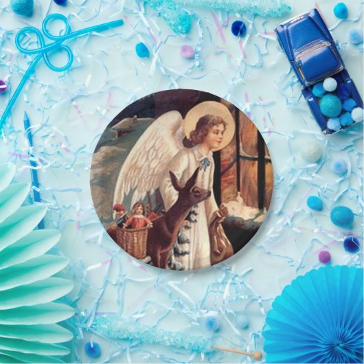 Weihnachtsengel, der durch ein Fenster schaut Pappteller (Party)