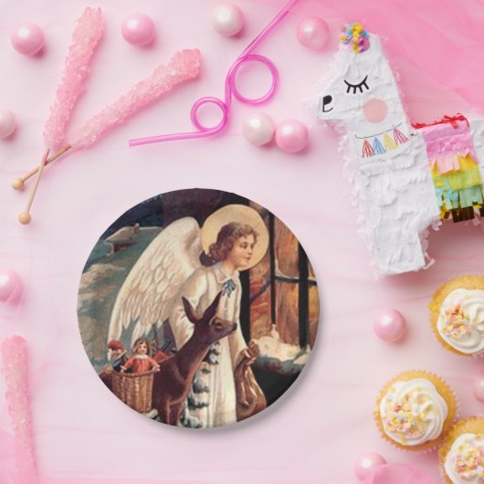 Weihnachtsengel, der durch ein Fenster schaut Pappteller (Party)