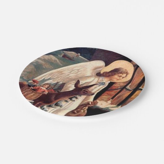 Weihnachtsengel, der durch ein Fenster schaut Pappteller (Schrägansicht)