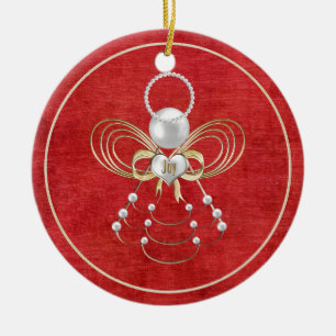 Weihnachtsengel der Freude - Rot Keramik Ornament