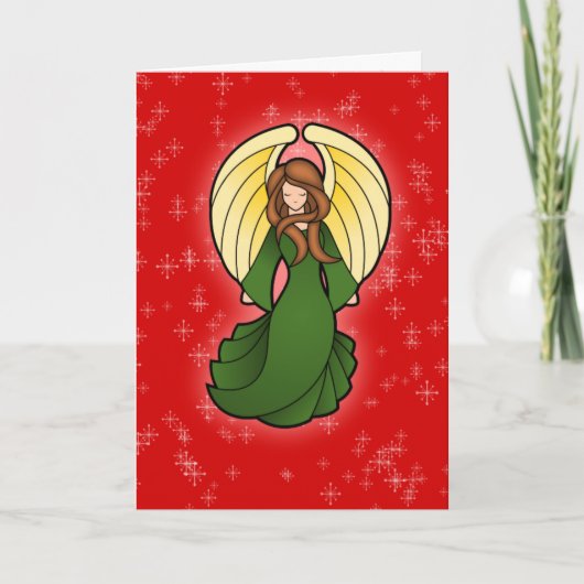 Weihnachtsengel im Grün Feiertagskarte (Vorderseite)