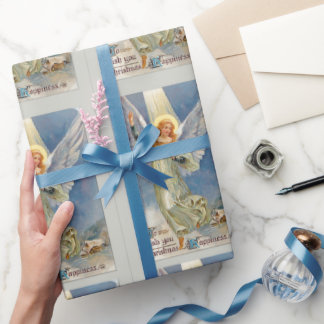 Weihnachtsengel im Vintage-Flug Geschenkpapier