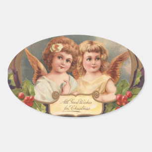 Weihnachtsengel im Vintage-Stil Ovaler Aufkleber