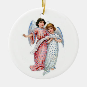 Weihnachtsengel in Rosa und Blau Keramikornament