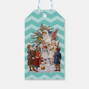 Weihnachtsengel, Kinder und ein Weihnachtsbaum Geschenkanhänger