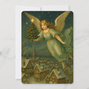 Weihnachtsengel mit Baum Retro viktorianische Ära Feiertagskarte
