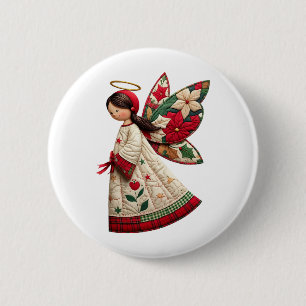 Weihnachtsengel mit festlichen Blumen Button