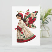 Weihnachtsengel mit festlichen Blumen Einladung (Stehend Vorderseite)