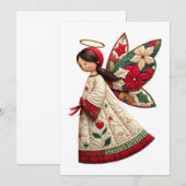 Weihnachtsengel mit festlichen Blumen Einladung (Vorne/Hinten)