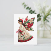 Weihnachtsengel mit festlichen Blumen Postkarte (Stehend Vorderseite)