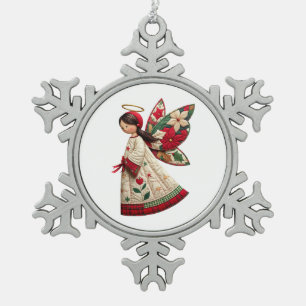 Weihnachtsengel mit festlichen Blumen Schneeflocken Zinn-Ornament
