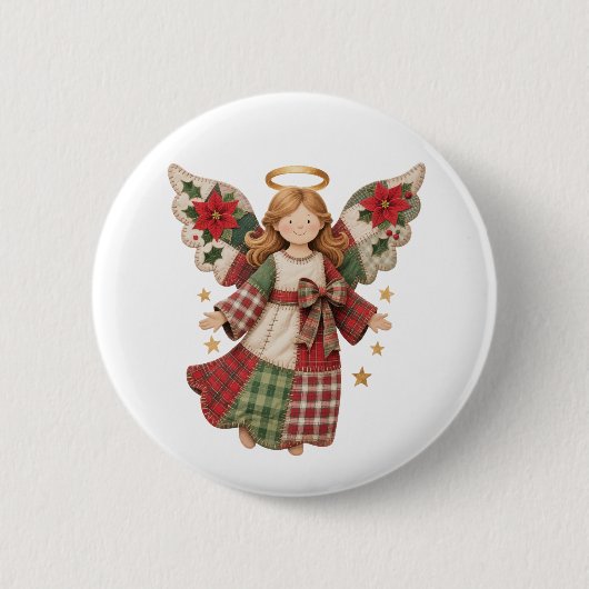 Weihnachtsengel mit goldenen Sternen Button (Vorderseite)