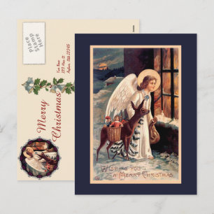Weihnachtsengel mit Hirsch Vintage-Postkarte Feiertagspostkarte