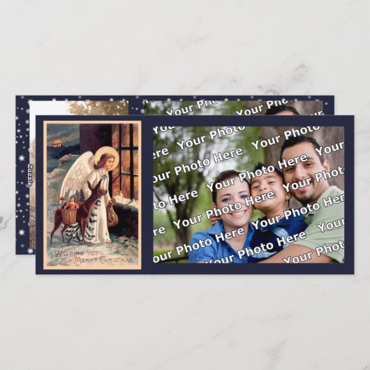 Weihnachtsengel mit Hirsche-Fotokarte Feiertagskarte (Vorne/Hinten)