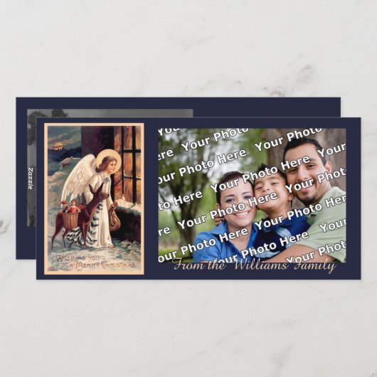 Weihnachtsengel mit Hirsche-Fotokarte Feiertagskarte (Vorne/Hinten)