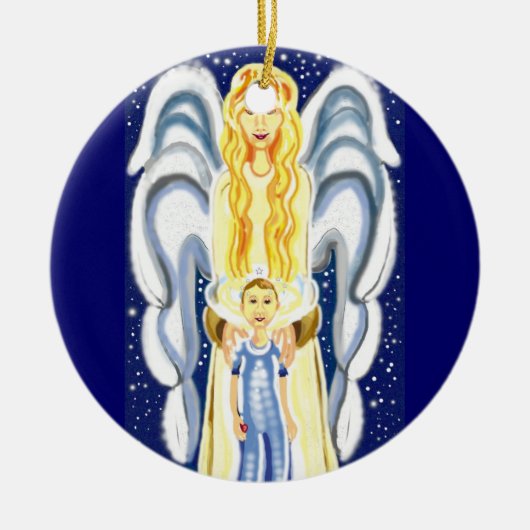 Weihnachtsengel mit Jesus Keramikornament (Vorne)