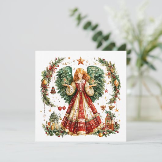 Weihnachtsengel mit Kerzen Feiertagskarte (Stehend Vorderseite)