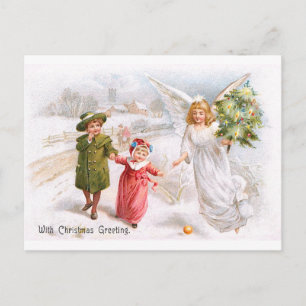Weihnachtsengel mit Kindern Feiertagspostkarte