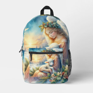 Weihnachtsengel mit Lamm in winterlicher Ruhe Bedruckter Rucksack