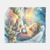 Weihnachtsengel mit Lamm in winterlicher Ruhe Fleecedecke (Vorderseite (Horizontal))