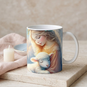 Weihnachtsengel mit Lamm in winterlicher Ruhe Kaffeetasse