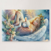 Weihnachtsengel mit Lamm in winterlicher Ruhe Puzzle (Horizontal)