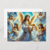 Weihnachtsengel mit Musikinstrumenten Feiertagspostkarte (Vorne/Hinten)