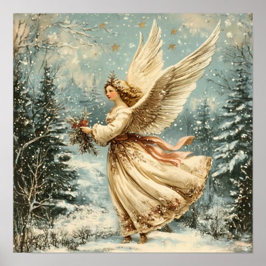 Weihnachtsengel mit Stechpalme Poster (Vorne)
