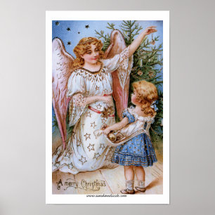 Weihnachtsengel mit viktorianischem Mädchen Poster