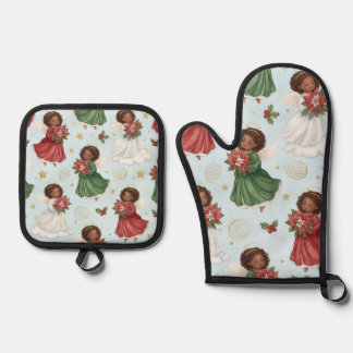 Weihnachtsengel Ofenhandschuh & Topflappen-Set
