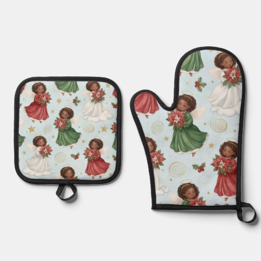 Weihnachtsengel Ofenhandschuh & Topflappen-Set (Vorderseite)