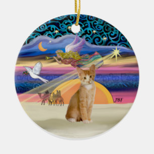 Weihnachtsengel - Orange - weiß getigerte Katze 40 Keramik Ornament